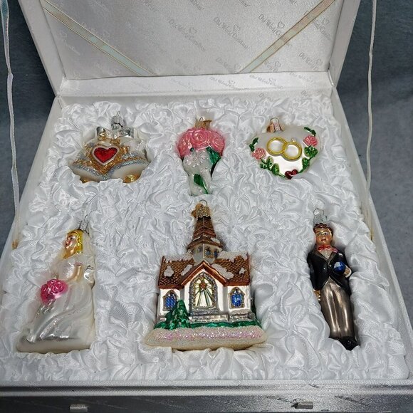 GDeBrekht Wedding Ornament Set 6 Pc Bride Groom Chapel Heart Glass Collectible - Picture 1 of 13